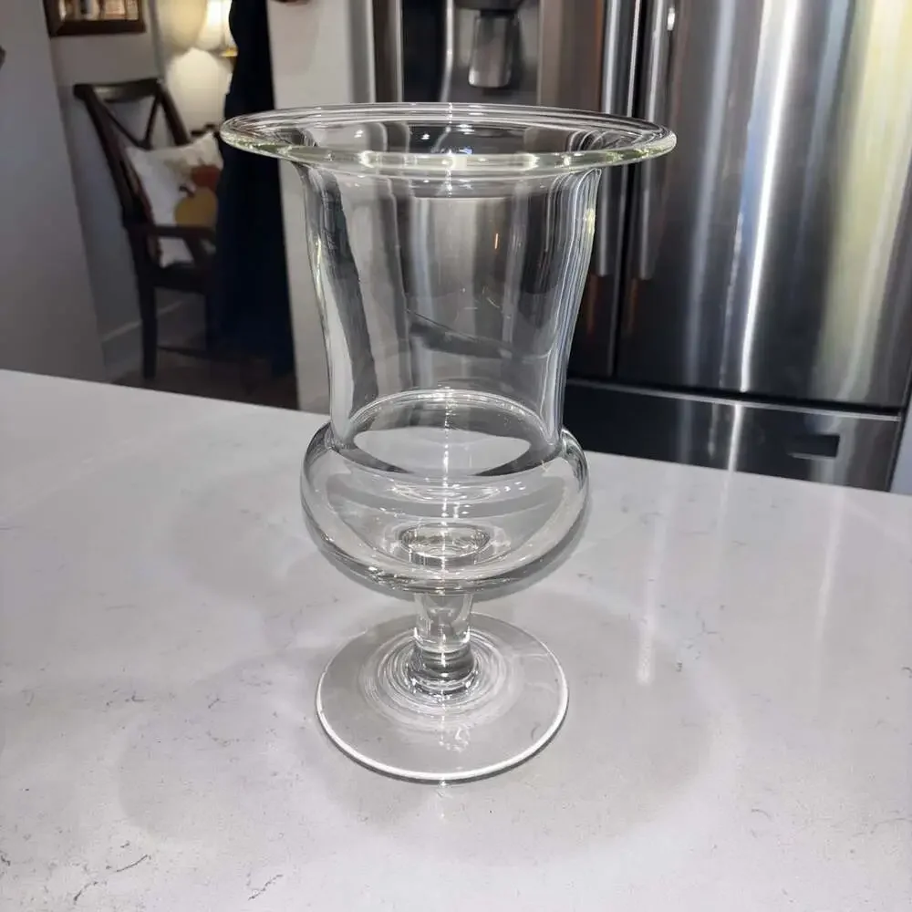 Hand Blown Clear Glass Urn Pedestal Hurricane Vase 12” Heavy